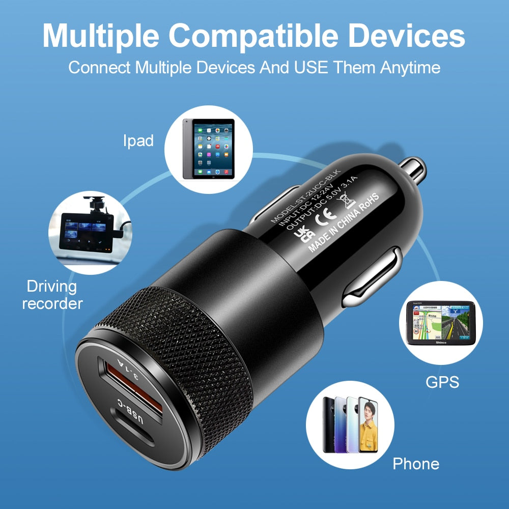 70W PD Car Charger USB Type C Fast Charging Car Phone Adapter Quick Charge